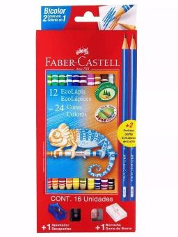 Imagem de Lápis de Cor 12 Lápis Bicolor com 24 Cores Faber Castell