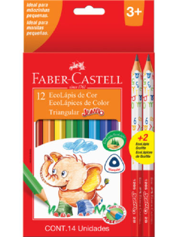 Imagem de Lápis de Cor 12 Cores Jumbo Triang + 2 Lápis Grafite Longo - Faber-Castell