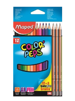 Imagem de Lápis de Cor 12 Cores + 3 Lápis Grafite ColorPeps Star - Maped
