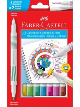 Imagem de Caneta Hidrográfica Ponta Dupla Contorna e Pinta 10 cores Faber Castell